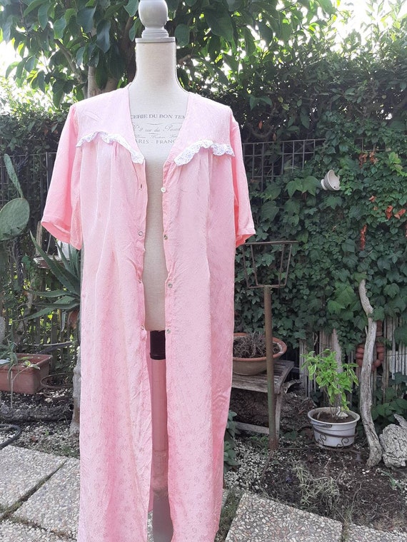 Shabby chic vintage robe 50s pink damask flowers … - image 2