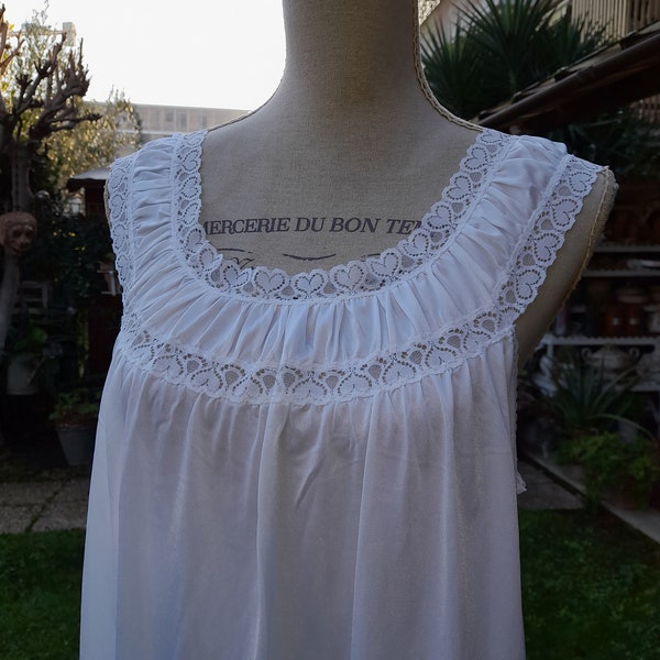 Vintage nightgown 50s slip dress women's antique white wedding lingerie