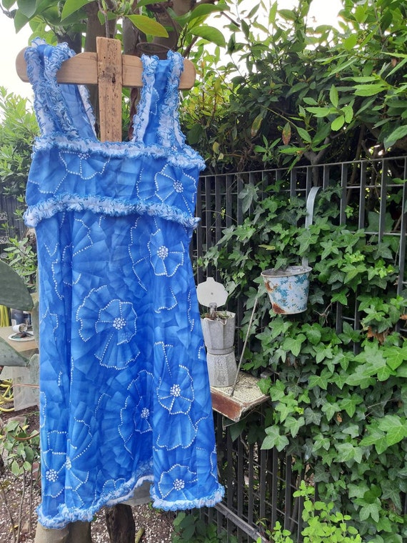 Babydoll nightdress 70s vintage sky blue psychede… - image 8