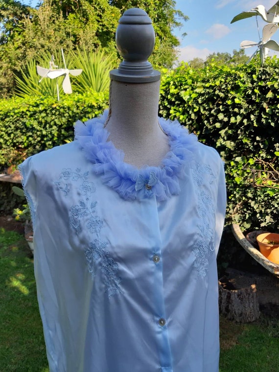 Vintage nightdress 40s light blue sky nightgown w… - image 3