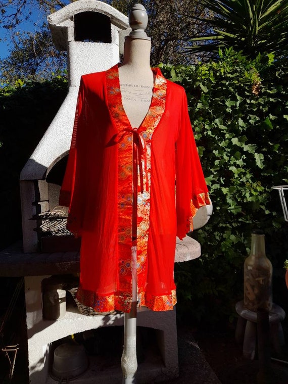 Red robe kimono style short lingerie jacket gift … - image 10