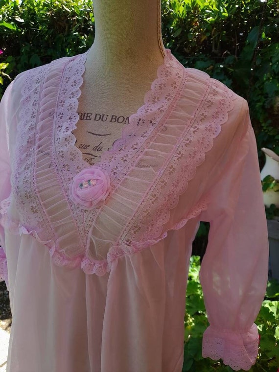 Nightgown candy pink shabby chic vintage pink lac… - image 1