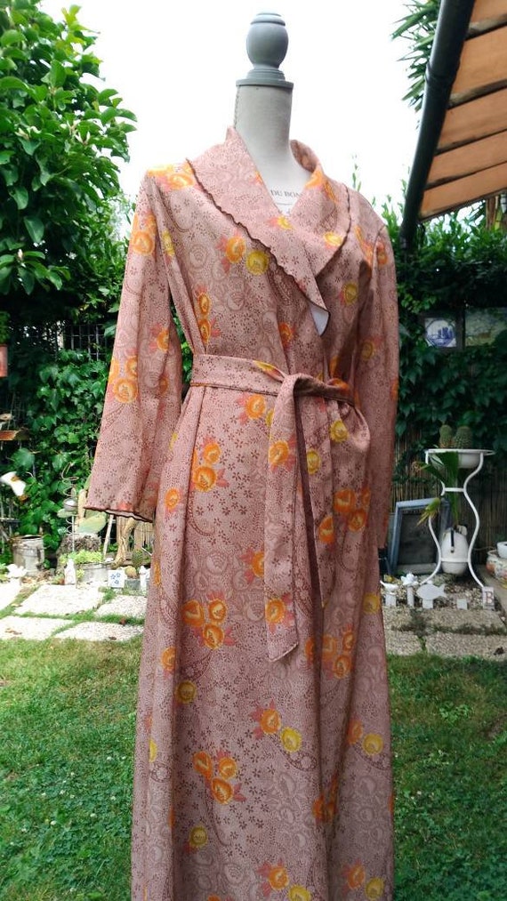 Vintage 70s dressing gown orange beige dressing go