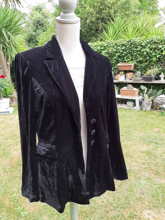 Vintage jacket woman black blazer velvet woman di… - image 4