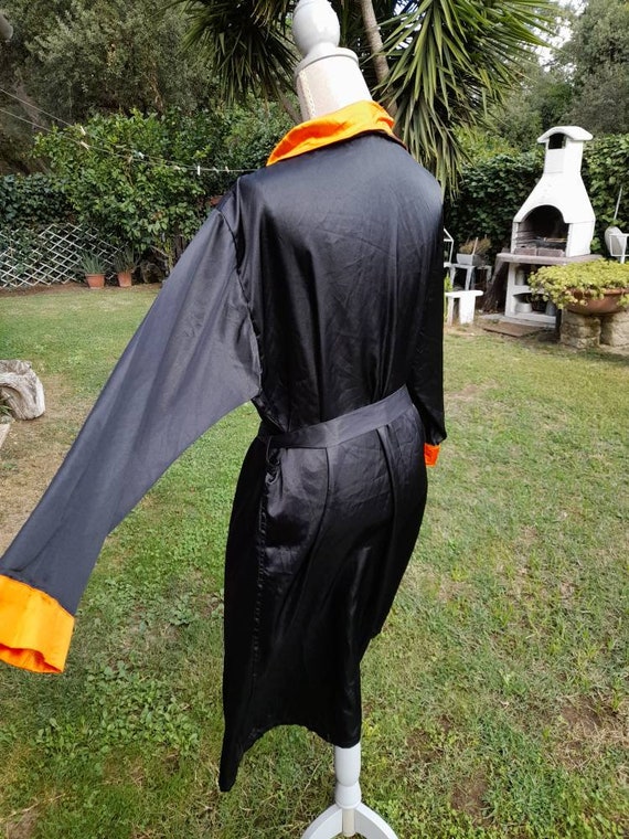 Kimono Robe vintage satin 80s unisex orange black kim… Gem
