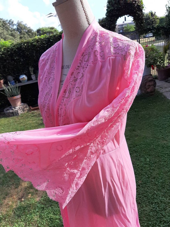 Vintage robe 70s shabby chic pink lace wedding br… - image 3