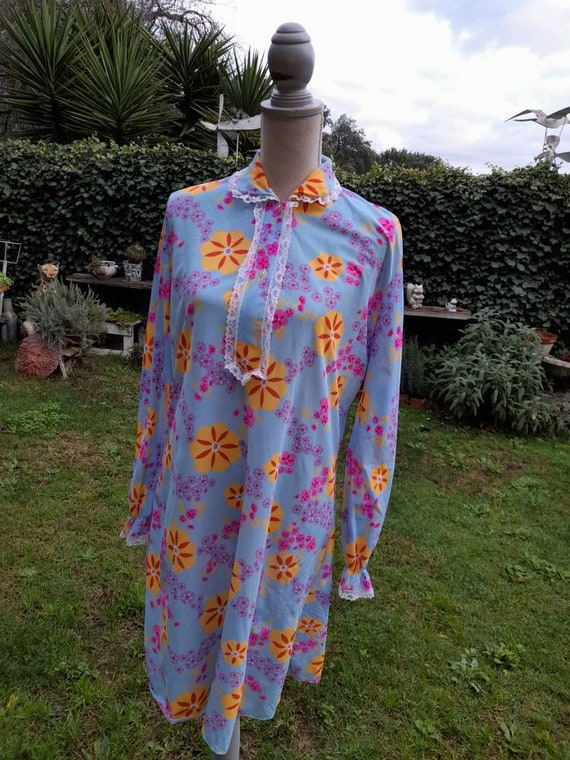 Vintage 70s short nightdress psychedelic chic flo… - image 7