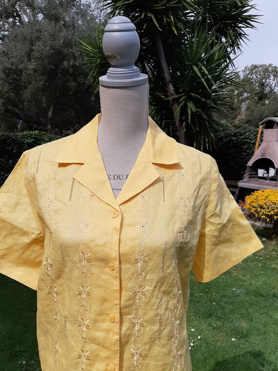 Vintage 70s yellow casacchina shirt natural linen… - image 6