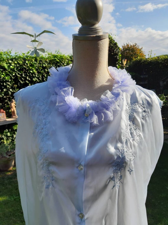 Vintage nightdress 40s light blue sky nightgown w… - image 6