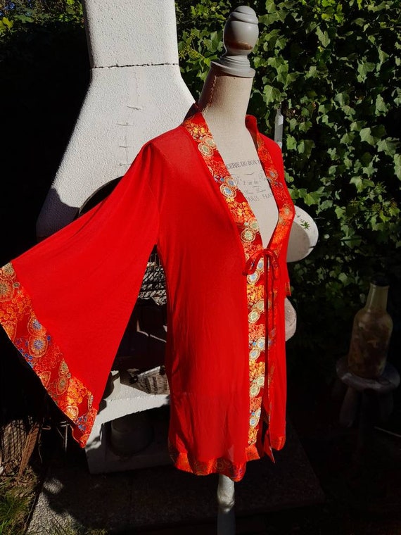 Red robe kimono style short lingerie jacket gift … - image 1