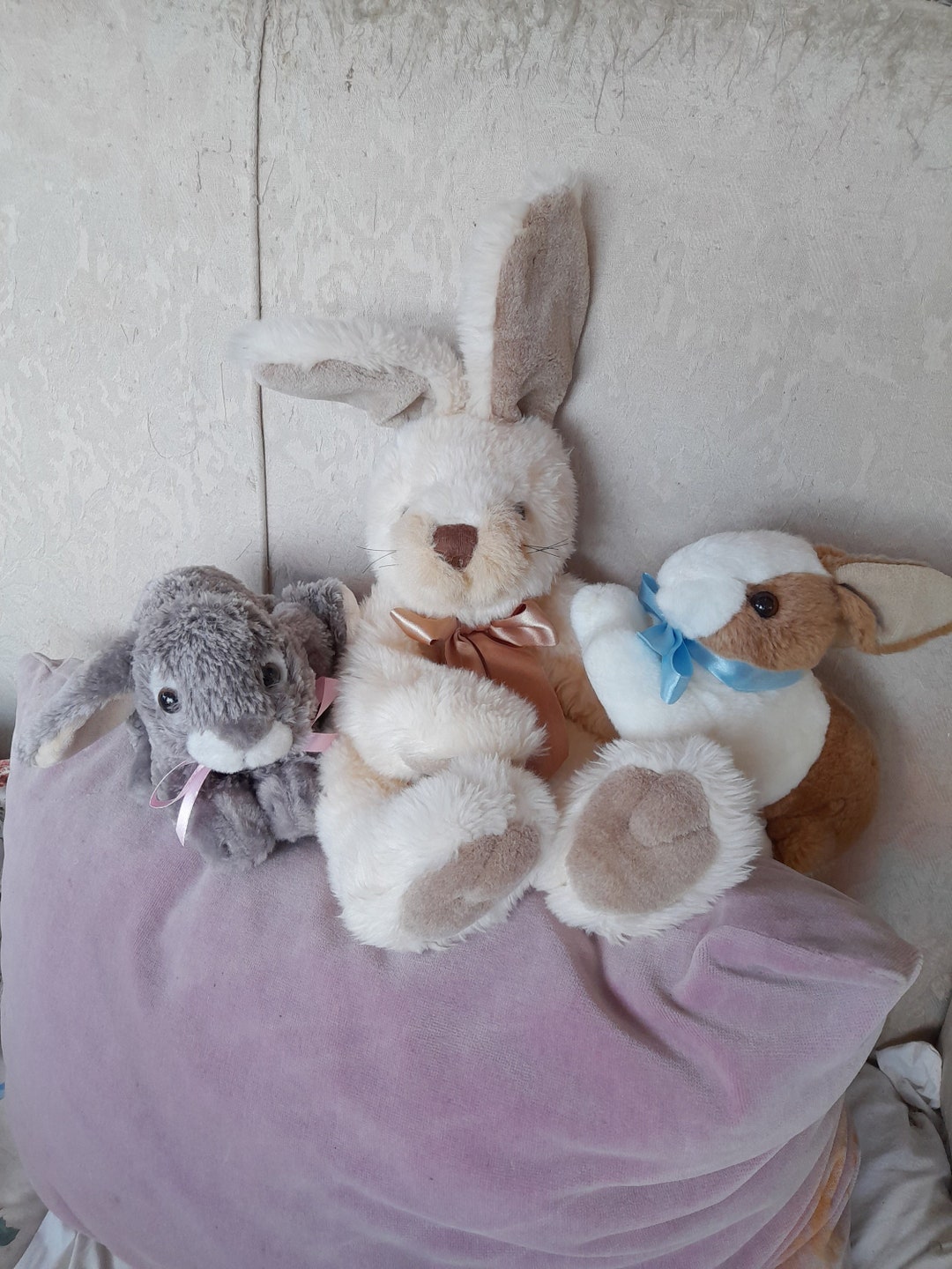 3 Vintage Rabbits 80s Plush Shabby Chic Toy Antique Vintage Bunny Home ...