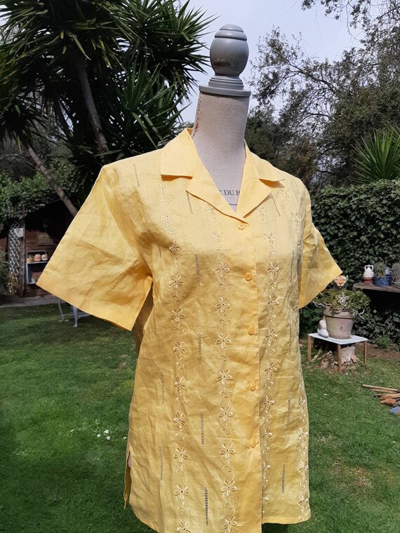 Vintage 70s yellow casacchina shirt natural linen… - image 5