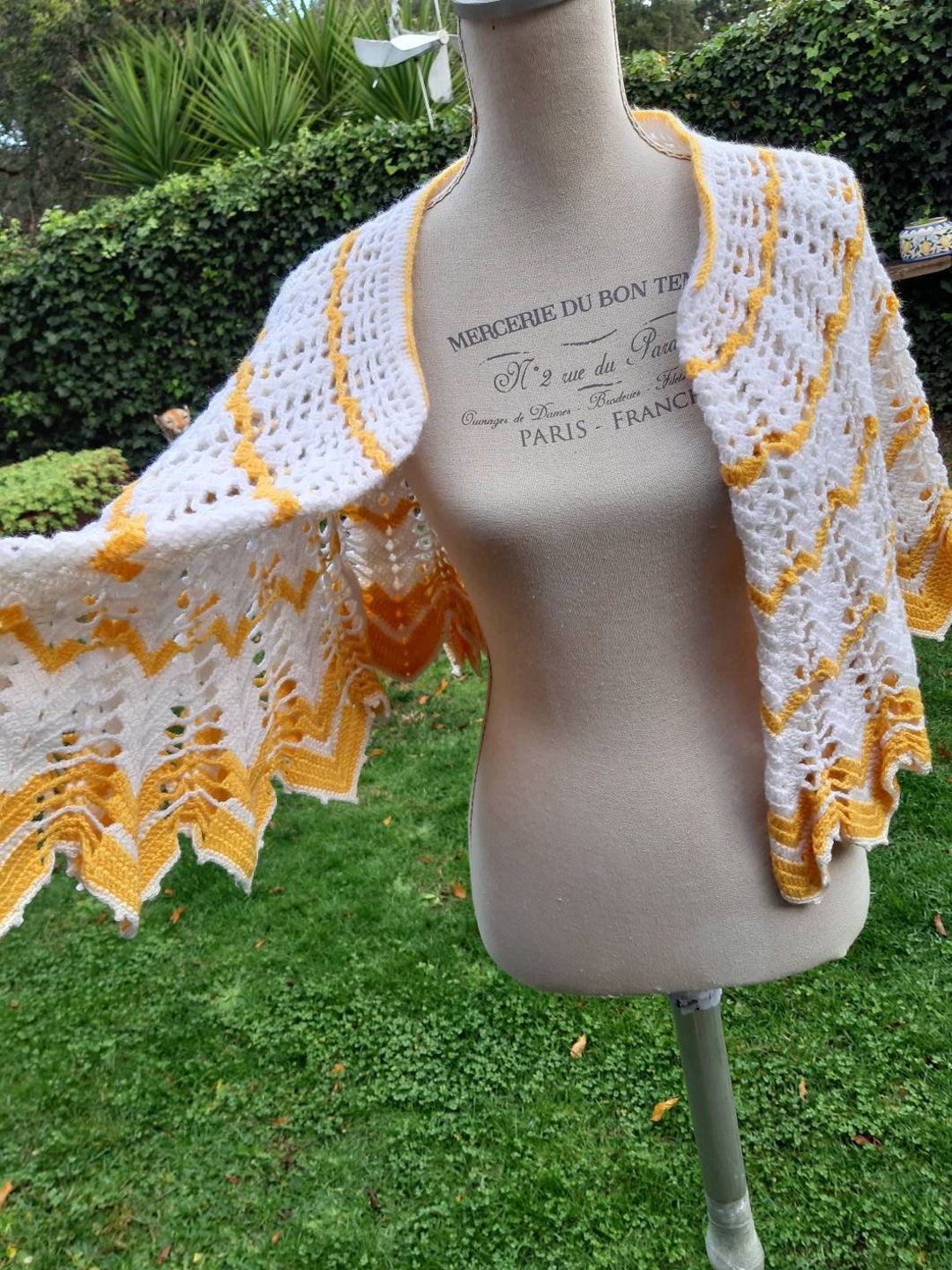 Châle Vintage LANVIN Authentique - Laine Et Coton, Multicolore, Motif Géométrique, Fait En Italie