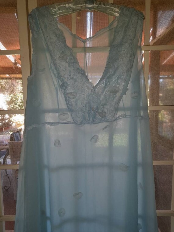 Vintage shabby chic nightdress light blue cloud r… - image 3
