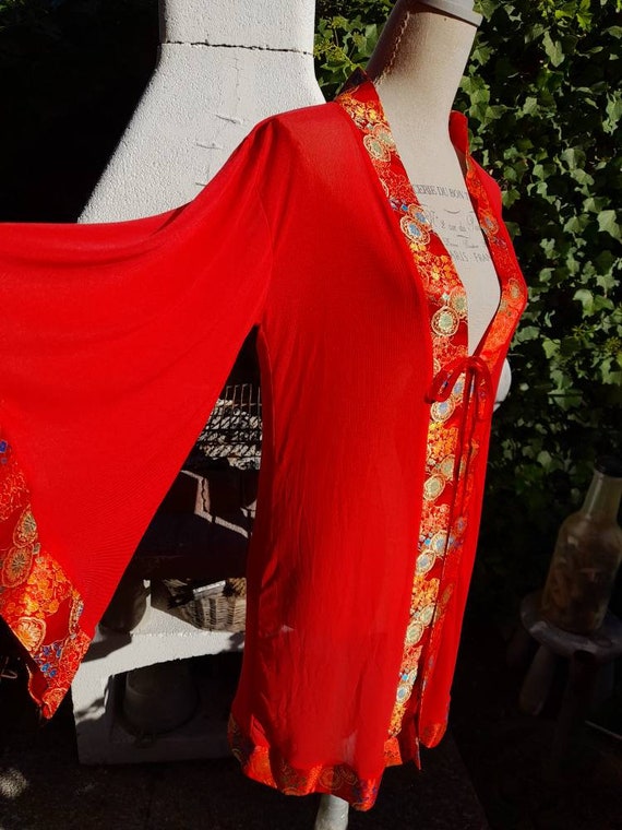 Red robe kimono style short lingerie jacket gift … - image 8
