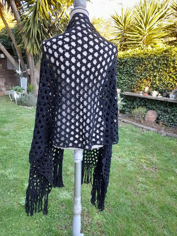 Large scarf shawl black shawl 60s vintage Shawl b… - image 3