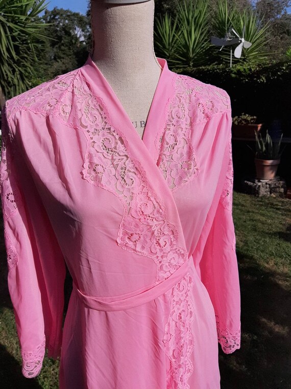 Vintage robe 70s shabby chic pink lace wedding br… - image 2