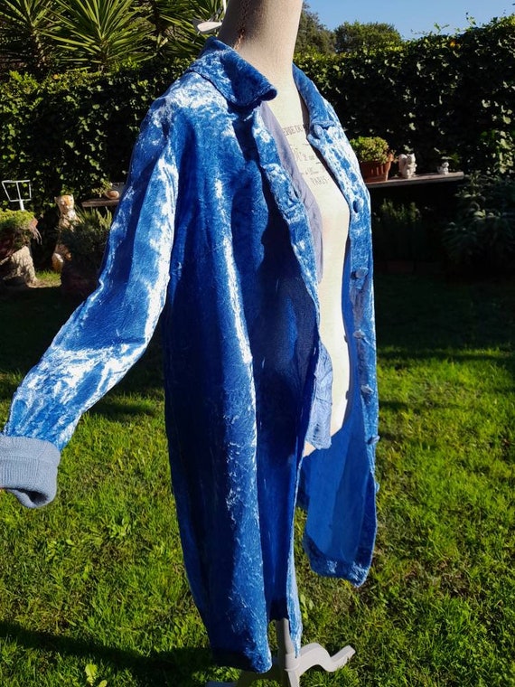 Blue velvet dressing gown chic duster vintage wom… - image 4