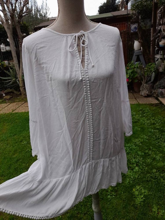 Shirt woman blouse white cotton boho chic jacket … - image 8