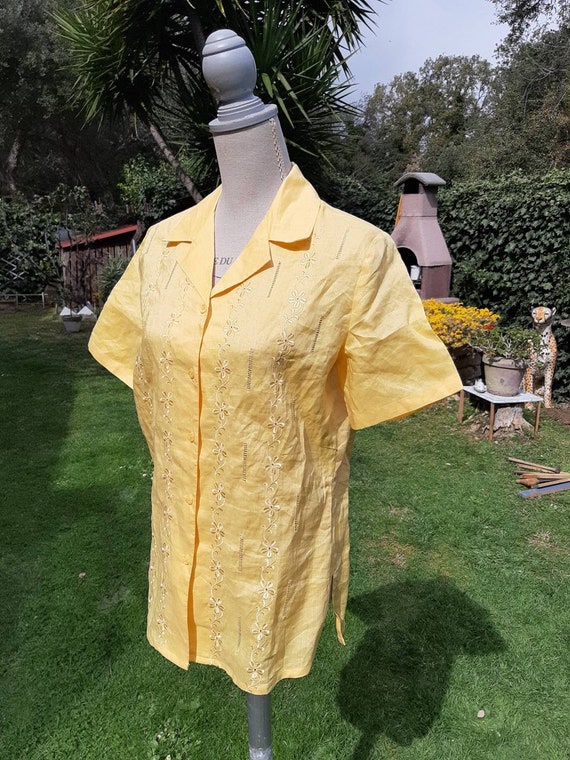 Vintage 70s yellow casacchina shirt natural linen… - image 8