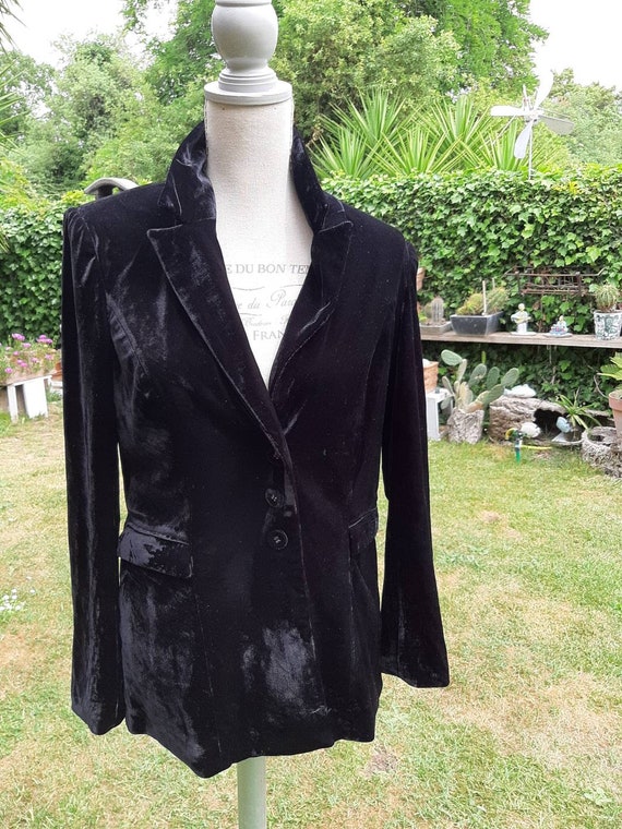 Vintage jacket woman black blazer velvet woman di… - image 3