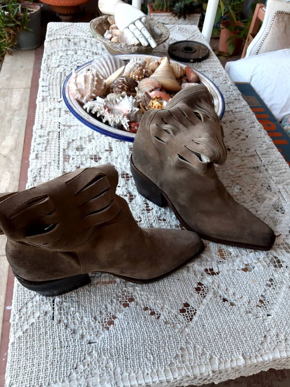 Vintage unisex texas beige suede square toe boots… - image 8