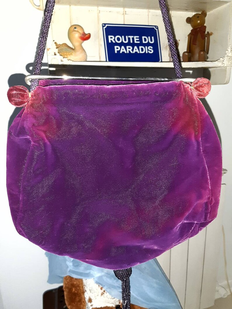 Vintage Bag 50s Wrist Bag Velvet Embroidery Beads Purple Wine Etsy