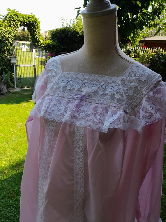 Vintage antique pink bride nightgown ruffle shabb… - image 5