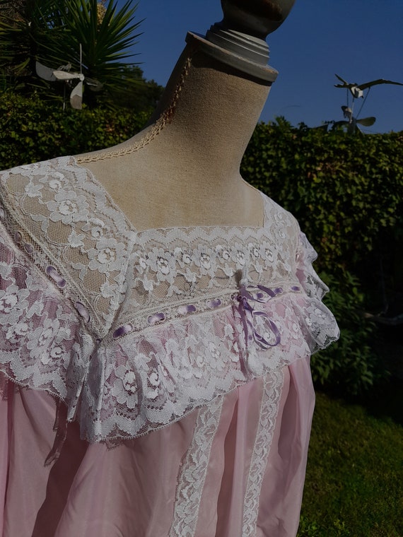 Vintage antique pink bride nightgown ruffle shabb… - image 1
