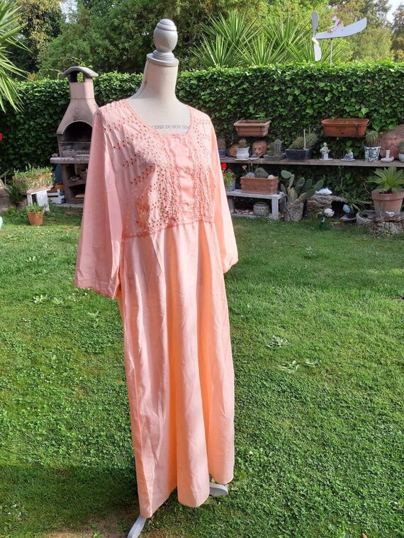 Vintage orange nightgown sensual lace pierced 70s