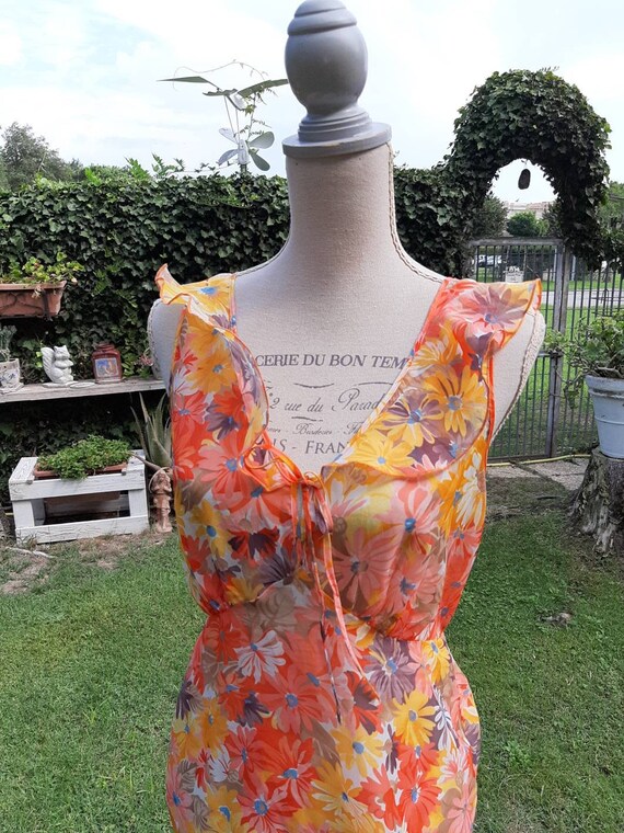 70s vintage 70s nightgown luxury orange floral wom