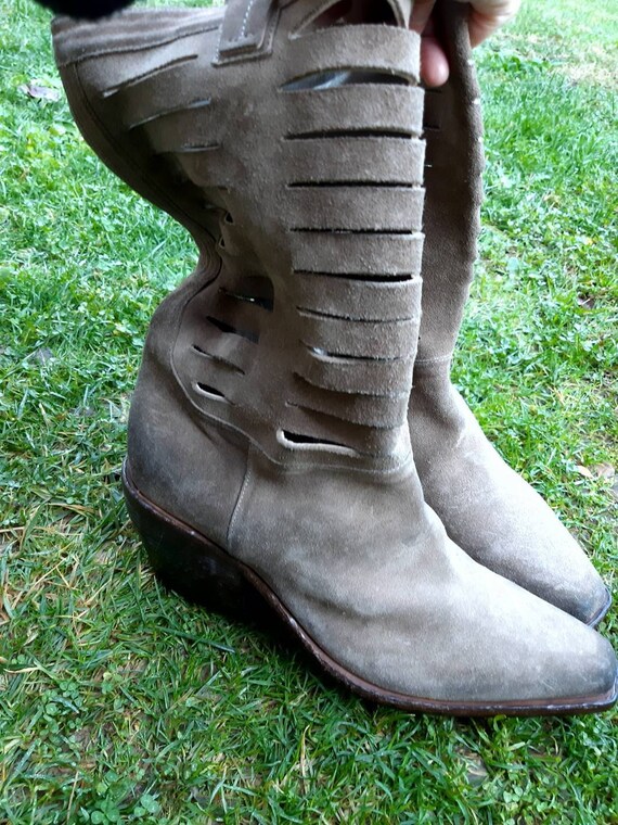 Vintage unisex texas beige suede square toe boots… - image 2