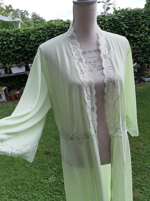 Dressing gown delicate green vintage 40s shabby c… - image 6