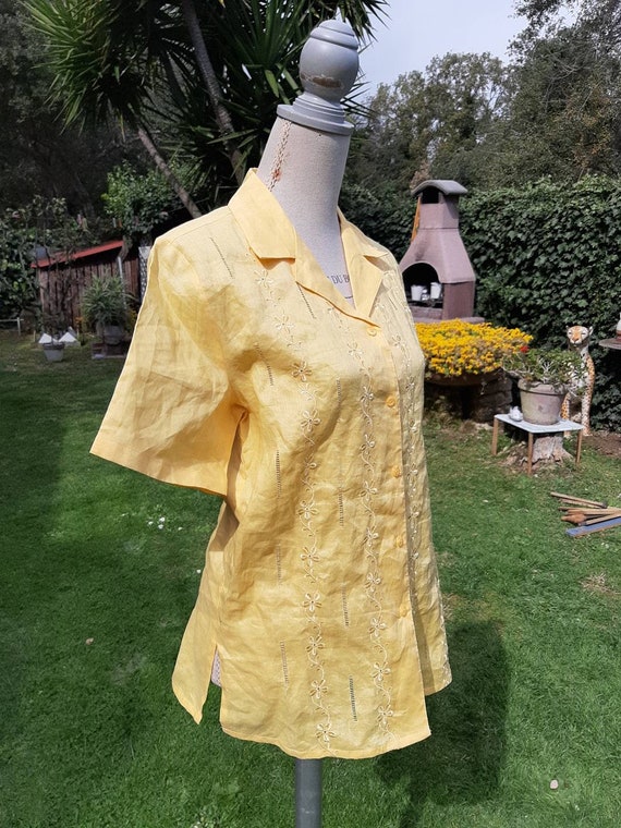 Vintage 70s yellow casacchina shirt natural linen… - image 2