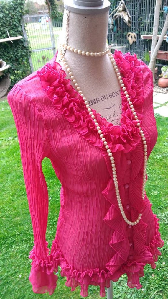 Shirt blouse vintage chic ruffle fuchsia party coc
