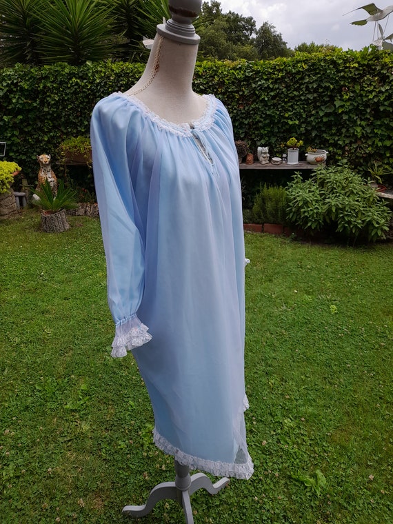 Vintage 50s nightgown tulle chiffon light blue ni… - image 9