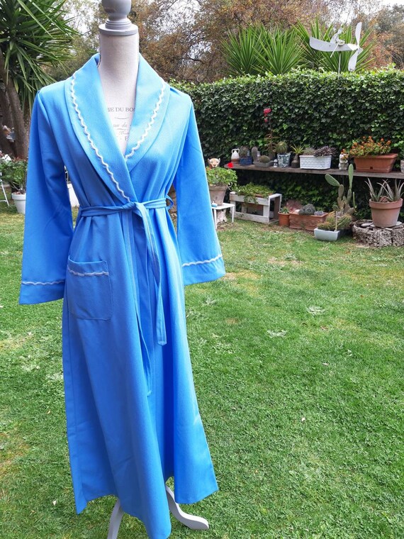 Dressing gown shabby chic vintage 70s antique blu… - image 3