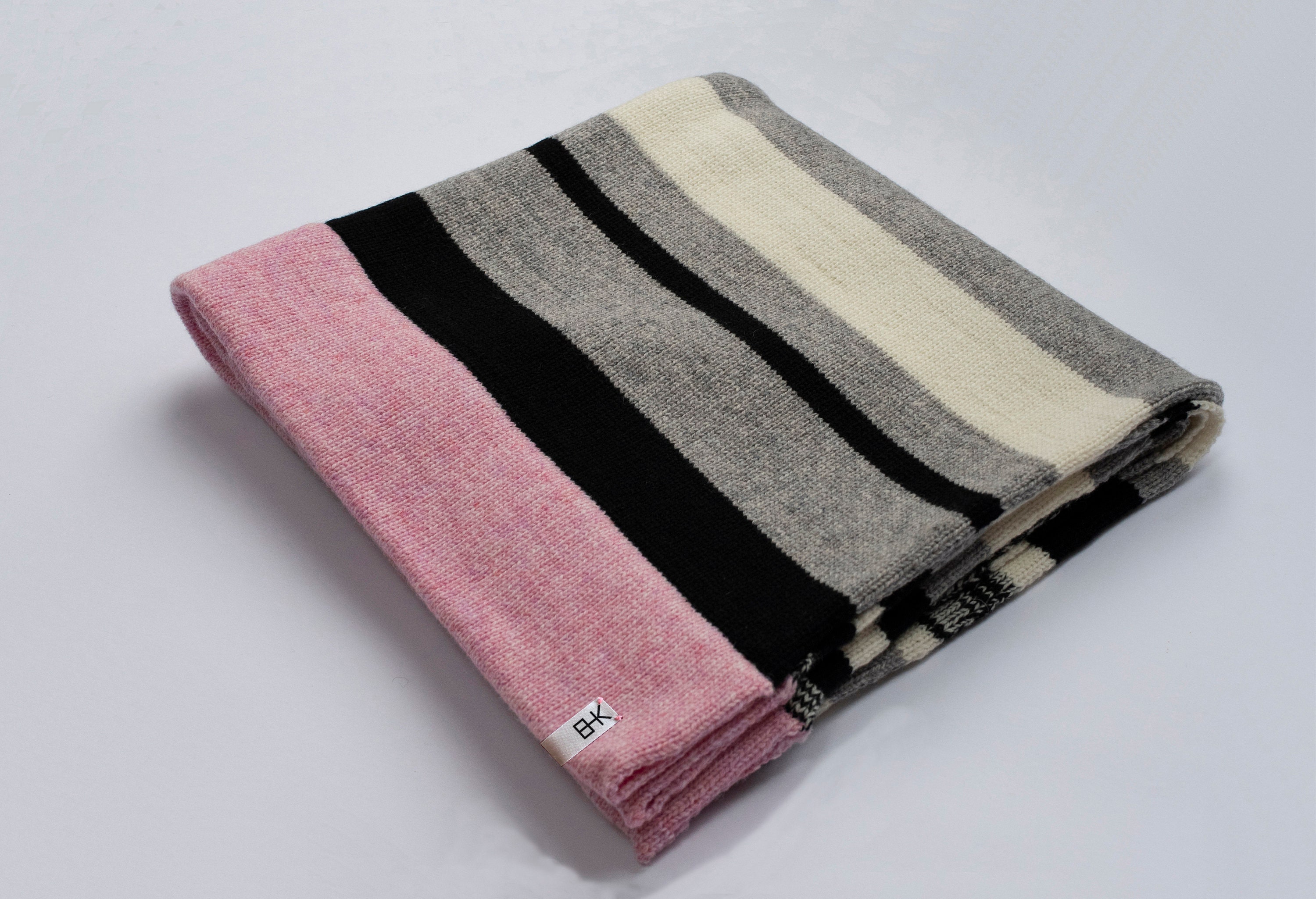 Knitted Pink trim stripe baby blanket in 100 lambswool Etsy