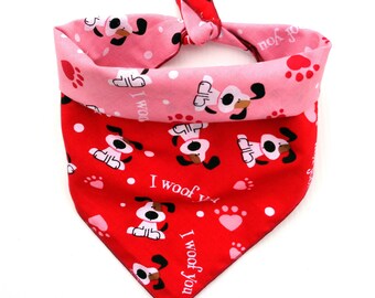 Reversible Valentine's Day Dog Bandana: 'I Woof You' Hearts & Paws