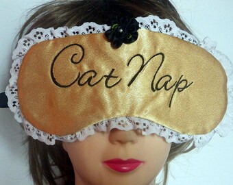 Embroidered Sleeping Mask, Eye Mask, Eye Pillow for Cat Naps, travel eye mask, yoga eye pillow, nap mask, sleep mask, travel sleeping mask