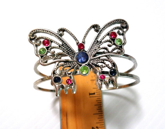 Old Vintage Clamp Butterfly Bracelet with Stones,… - image 2