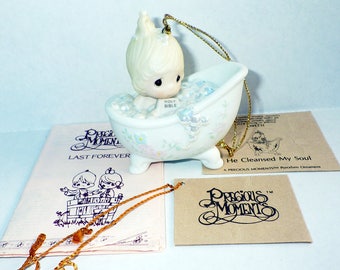 Vintage Precious Moments Ornament, "He Cleansed My Soul", Porcelain Bisque