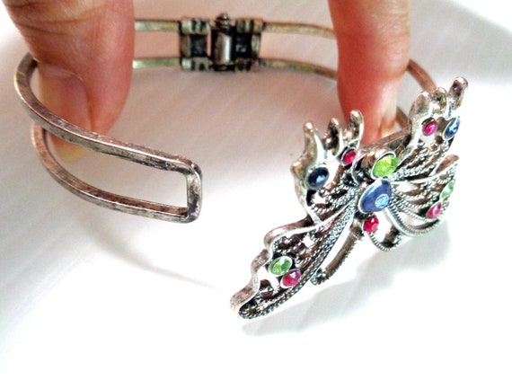 Old Vintage Clamp Butterfly Bracelet with Stones,… - image 5