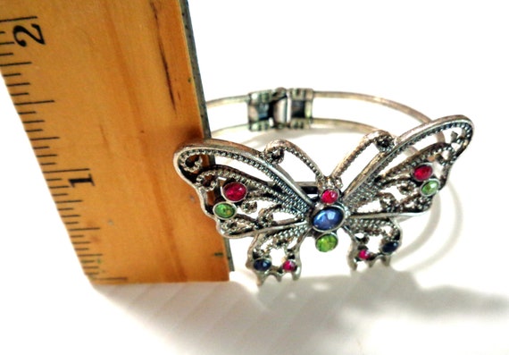 Old Vintage Clamp Butterfly Bracelet with Stones,… - image 3