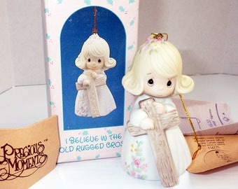 Vintage Precious Moments Ornament, "I Believe In The Old Rugged Cross", 1989