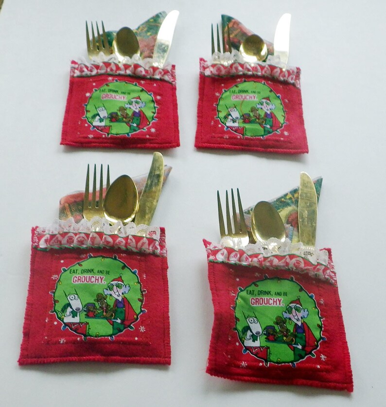 Holiday Utensil Holder Christmas Flatware Holder Utensil and Etsy