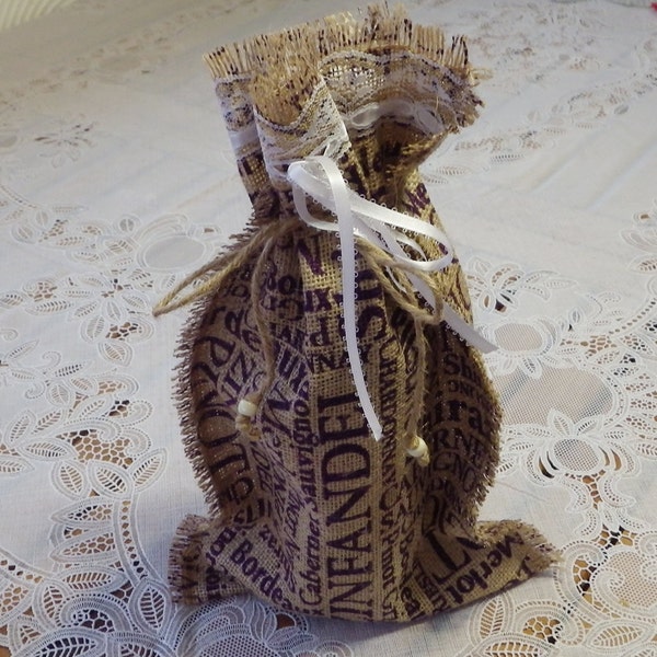 Burlap Wine Holder, Burlap Wine Pouch, Wine Gift Bag, Burlap Wine Bag, Burlap Wine Bottle Wrap, Wine Bottle Cover, Burlap Bottle Carrier