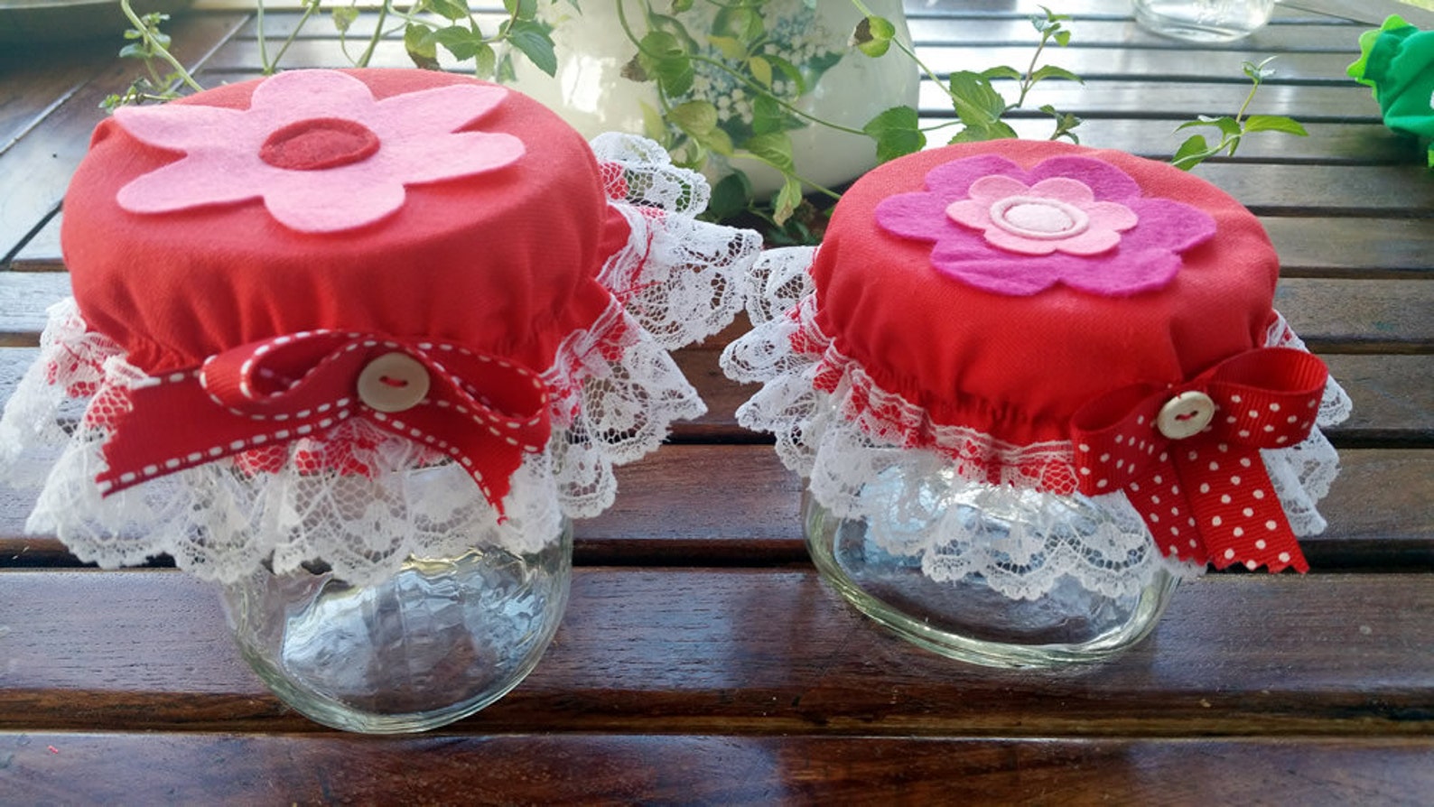 Set of 2 Mason Jar Lid Covers Red Glass Jar Lid Covers Mason Etsy