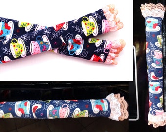 Teacups and Birds Refrigerator Handle Cozies with Lace Trims