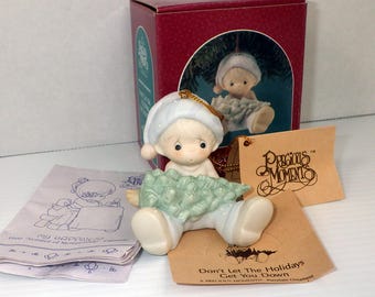 Vintage Precious Moments Porcelain Ornament, 1990 Holiday Figurine